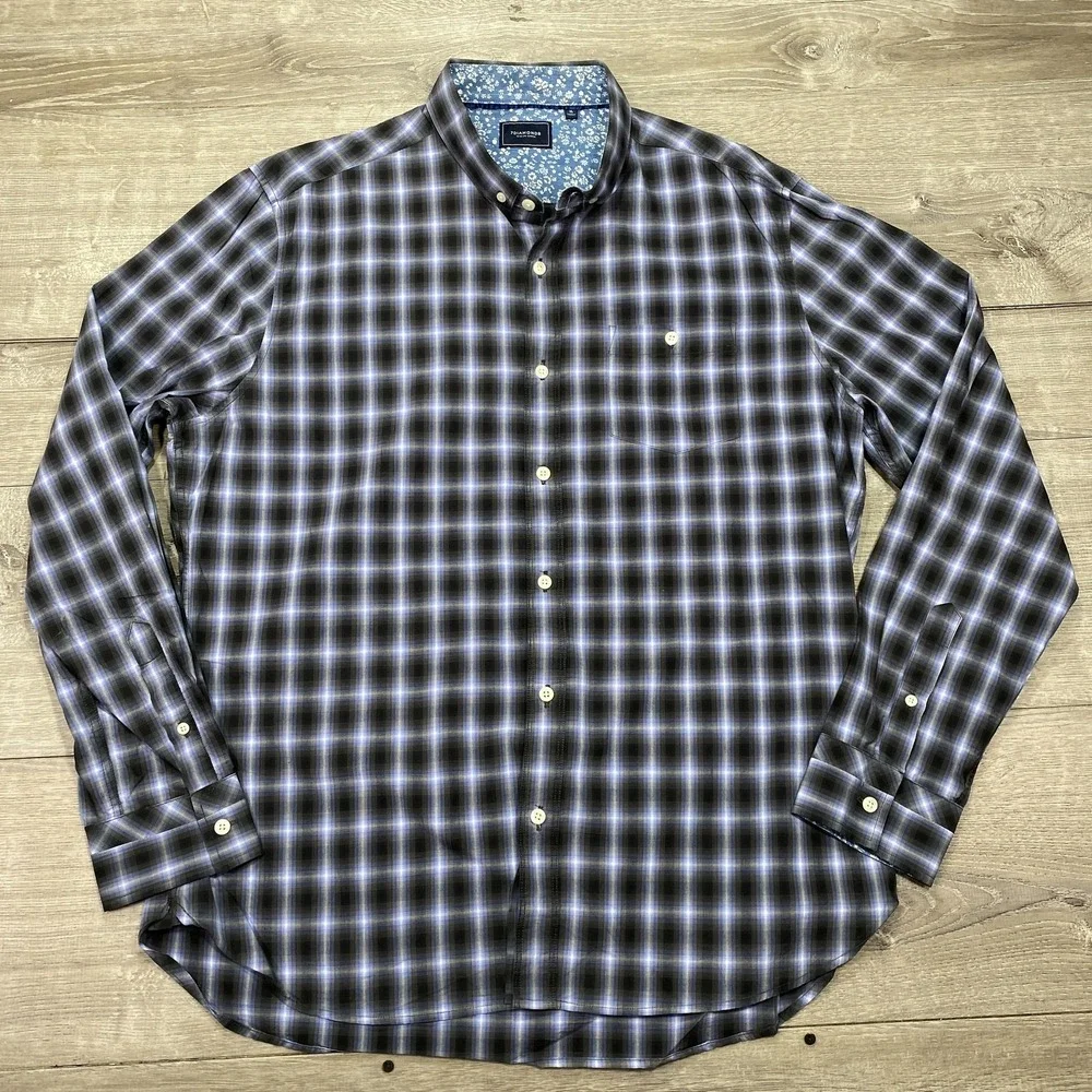 7 Diamonds Shirt Mens XL Blue Plaid Button Down Long Sleeve Higher Ground Casual